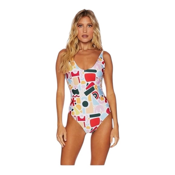 Beach Riot Reese One-Piece Vibrant Abstract Shapes NWOT - Picture 1 of 6